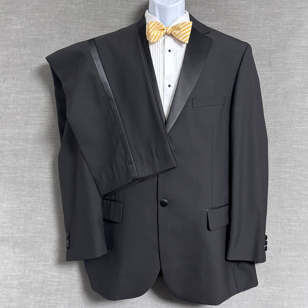 Wilke Rodriguez Tuxedo 44R 39W Black Wool Formal Evening Wedding Prom Suspenders